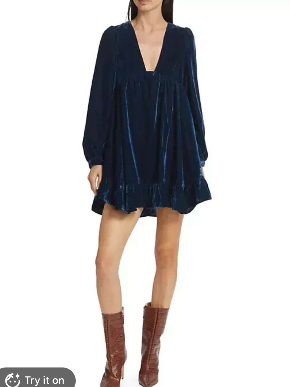 Free People Estella Velvet Mini in the "Oceana" dark blue color XS